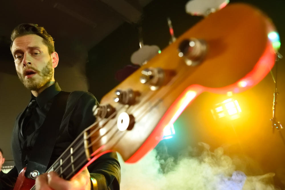Blue-Eclectic-Wedding-Band-For-Hire-Bassist